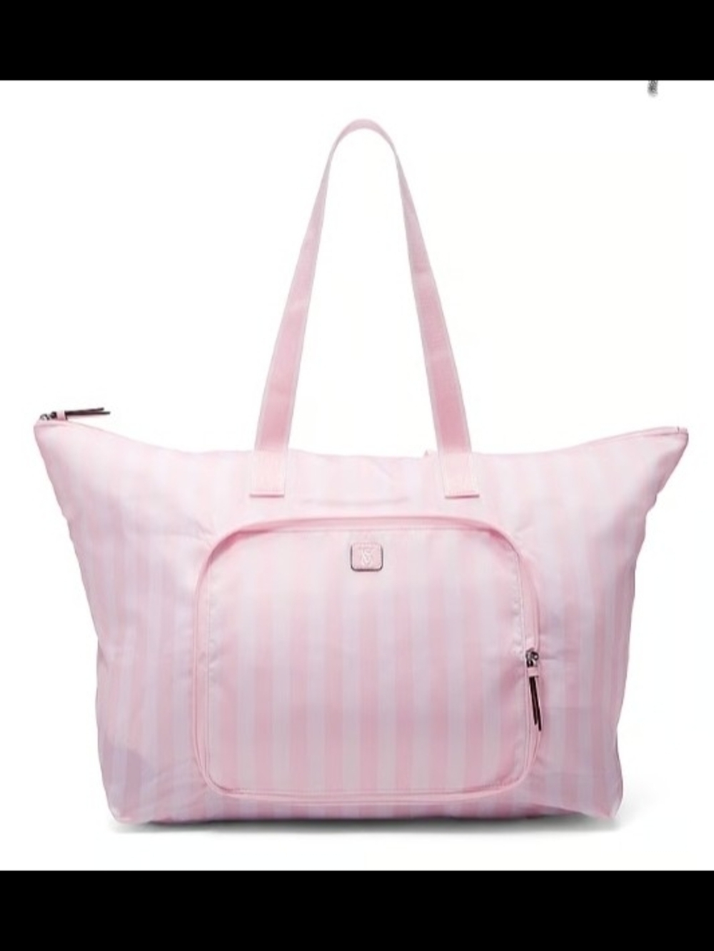 Victoria's Secret Light Pink Striped Packable Weekender Tote Bag